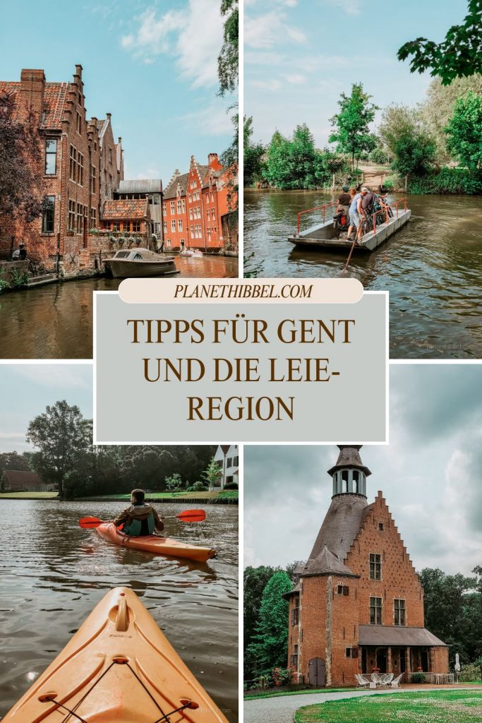 Photocollage aus verschiedenen Bildern der Stadt Gent und der Leie-Region